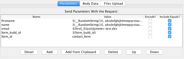 Contact form parameters